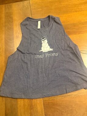 Crop Tank Stay Frosty Snowman Graphic Tank Top - Heather Blue